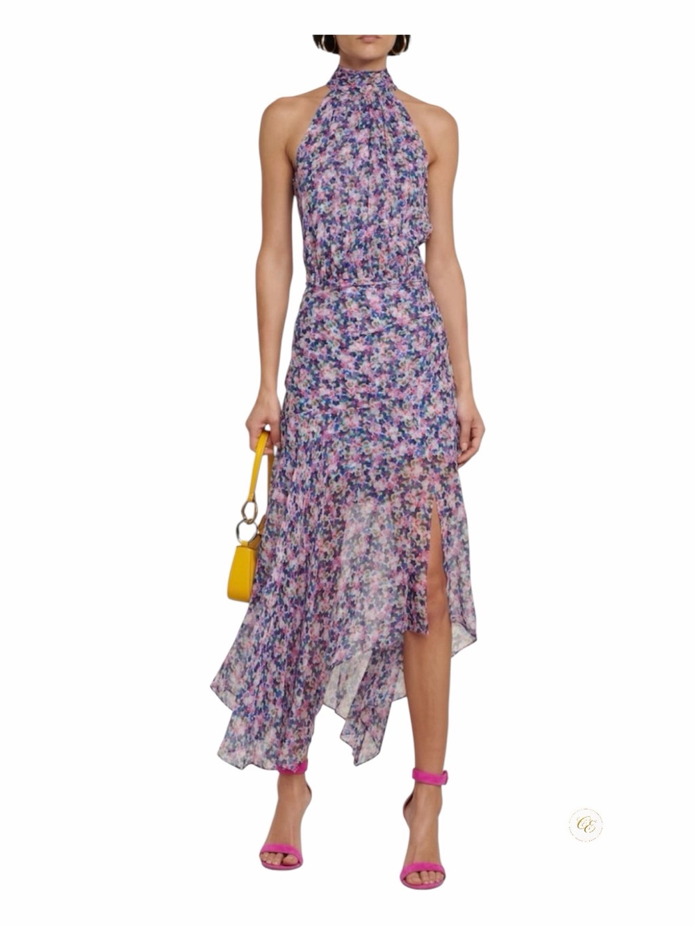 Veronica Beard Floral Asymmetrical Halter Midi Dress | Pink Purple | Size 4